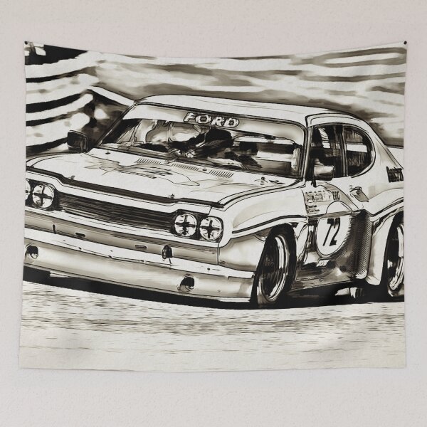 Item preview, Ford Capri Touring Car Racing - Classic Group 5 Motorsport, Vintage Racing Car Poster designed and sold by Road To Track.
