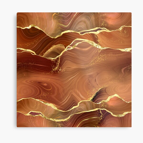 Aperçu de l'œuvre Dahlia Orange Agate Stone Aquarelle, avec effet scintillant de cuivre et de bronze créée et vendue par Orianah.