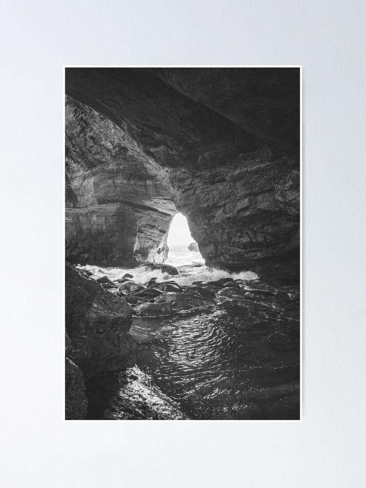 Small Cave Along Oregon Coast Black authentic & White Wall Art. Oregon Coast Black And White Pictures | Oregon Coast Office Art