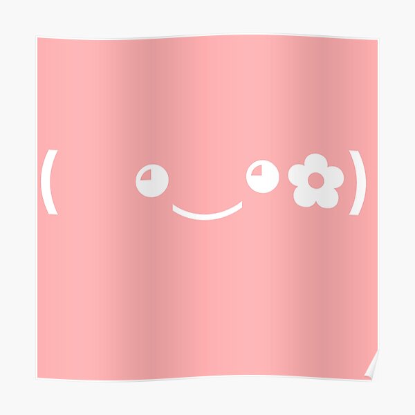 Póster «Cute kaomoji with a flower white in a pink background » de Soft