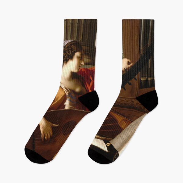 Item preview, Allegory of Music female musician playing theorbo (a kind of lute) by antique architecture columns classical art designed and sold by Lady-Frost.