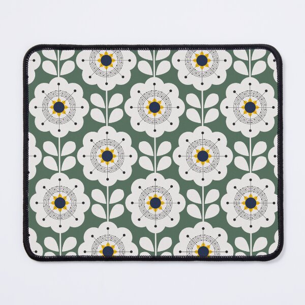 Item preview, cute mid century geometric flower pattern on kale green designed and sold by Preppy Aesthetic Designs.