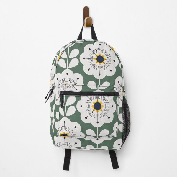 Item preview, cute mid century geometric flower pattern on kale green designed and sold by Preppy Aesthetic Designs.