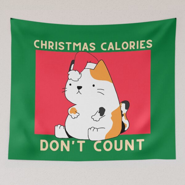 Item preview, Christmas Calories Dont Count Cute Chubby Calico Cat designed and sold by quinellie.