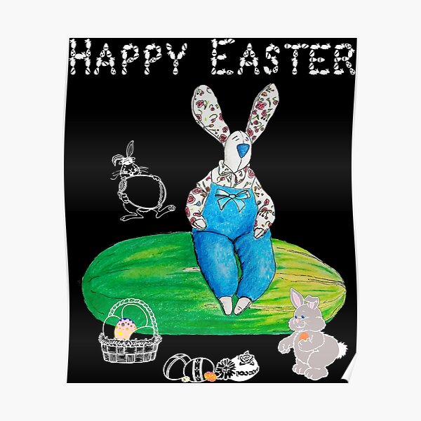 Easter Bunny Egg Funny Egg Hunting Rabbits Happy Easter Poster