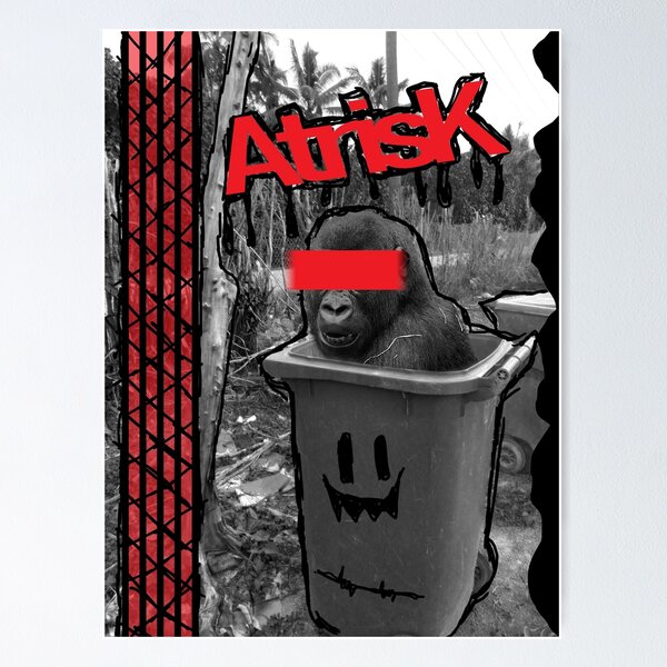 Aperçu de l'œuvre Atrisk : Singe dans la poubelle (noir) créée et vendue par UlaFine.