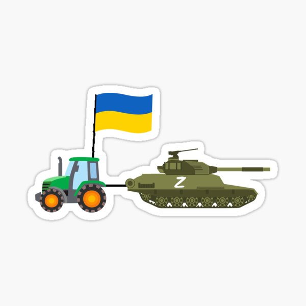 Tracteur Ukrainien Tirant Un Réservoir Russe Drapeau Ukraine Sticker fini brillant