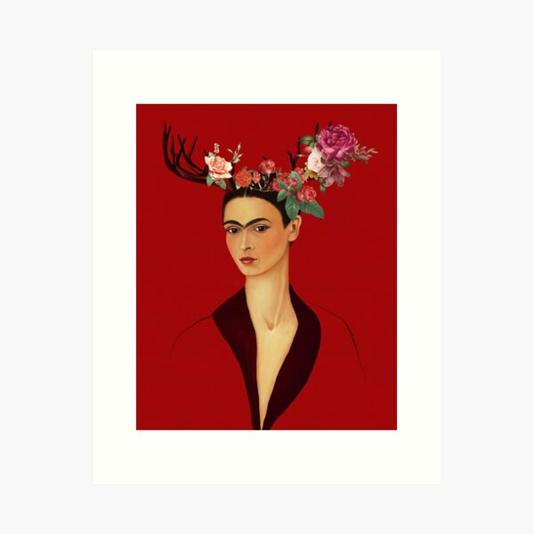 Mexican woman with antlers and flowers in her hair Art Print