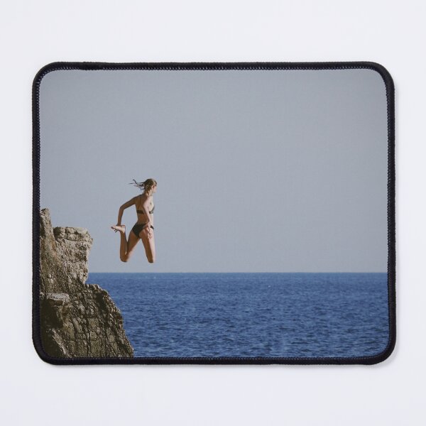 Item preview, Brave girl cliff jumping to sea in sunny summer day designed and sold by CarolinaReina.
