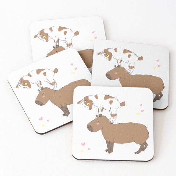 Item preview, capybara with a baby goat friend standing on its head - a cute cartoon capybara chilling designed and sold by Yarafantasyart.
