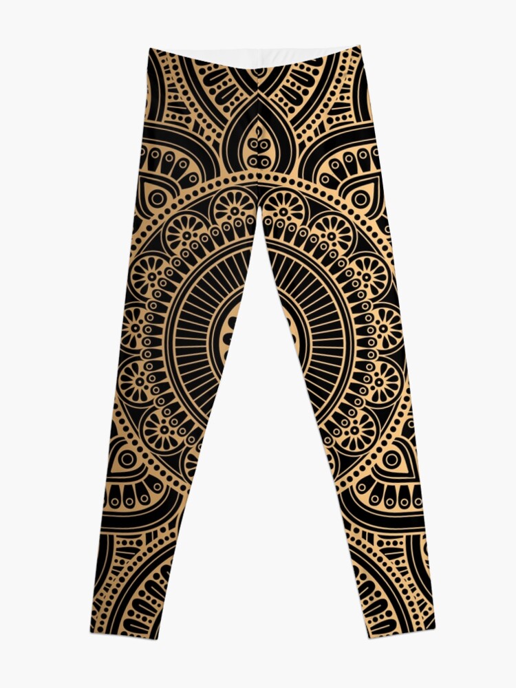 Discover Black Gold Mandala Pattern Illustration With Gold Shimmer Leggings