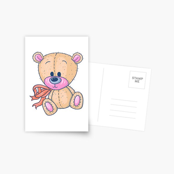 Cute young girl Toy Teddy Bear Doll Interior Fashion hat Modern Postcard 