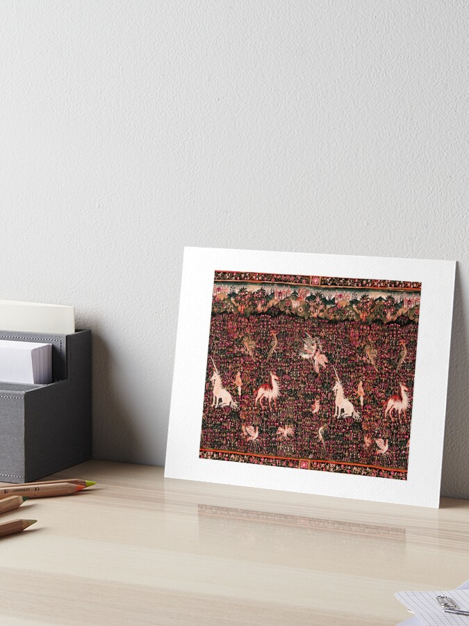 Medieval Unicorn Floral Tapestry Framed Mini Art Print by
