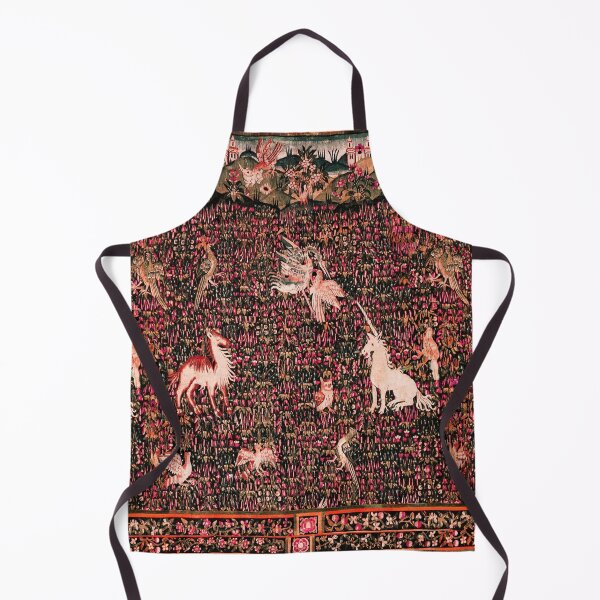 Item preview, UNICORN AND MEDIEVAL BESTIARY Forest Animals,Millefleurs Red Pink Green Floral Tapestry designed and sold by BulganLumini.