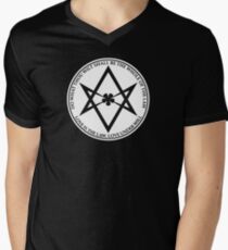 Aleister Crowley - DO WHAT THOU WILT SHALL BE THE WHOLE OF THE LAW - Occult - Thelema (White On Black) Men's V-Neck T-Shirt