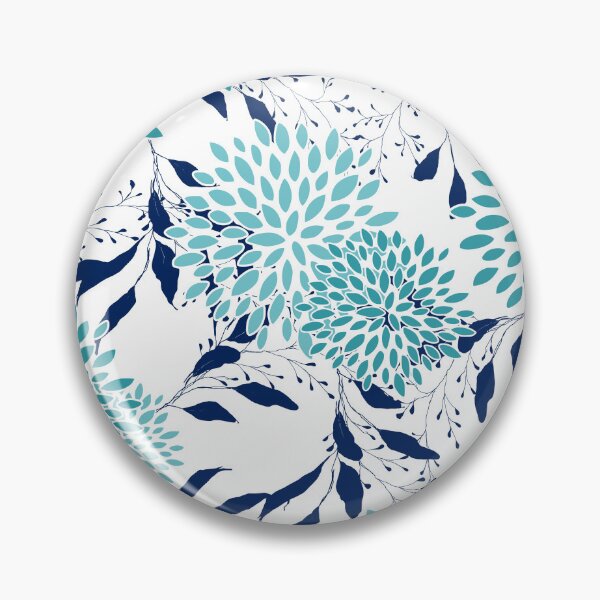 Artikelvorschau, Floral Leaves and Blooms, Teal and Navy Blue entworfen und verkauft von meggydesigns.