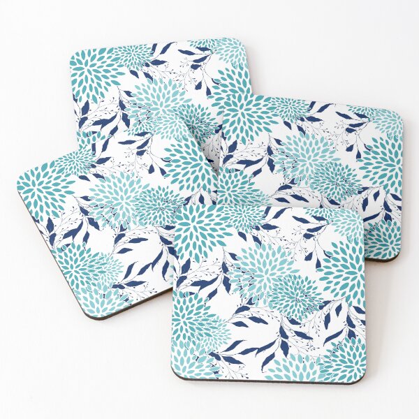 Artikelvorschau, Floral Leaves and Blooms, Teal and Navy Blue entworfen und verkauft von meggydesigns.