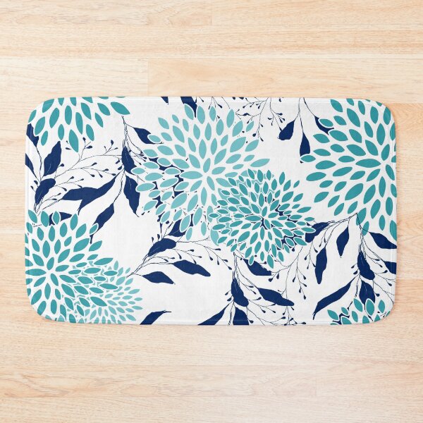 Artikelvorschau, Floral Leaves and Blooms, Teal and Navy Blue entworfen und verkauft von meggydesigns.