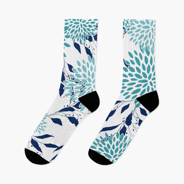 Artikelvorschau, Floral Leaves and Blooms, Teal and Navy Blue entworfen und verkauft von meggydesigns.