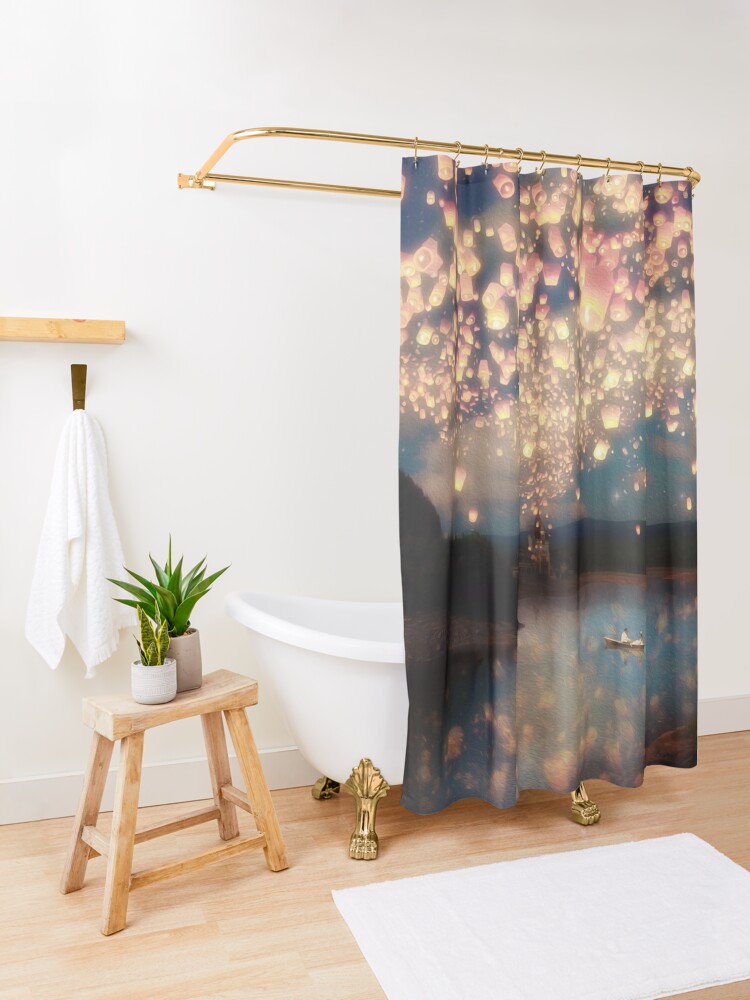 Alternate view of Wish Lanterns for Love Shower Curtain