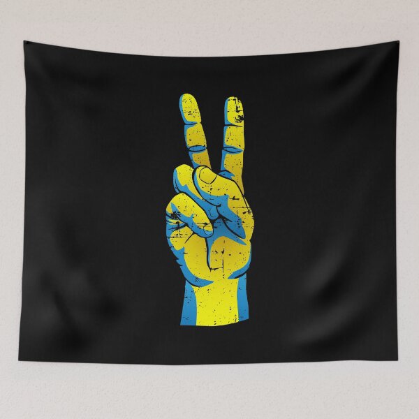 Item preview, Peace for Ukraine Ukrainian Pride Hand Peace Sign Distressed Design designed and sold by hobrath.