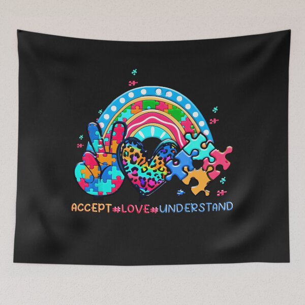 Item preview, Autism Accept Love Understand Puzzle Pieces Rainbow Funny designed and sold by MGHdesign.