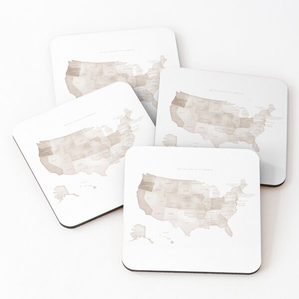 Item preview, Beige taupe USA map with state names designed and sold by Szafranscy Art Studio.