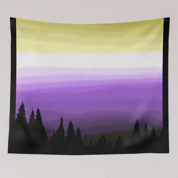 Item preview, Non-binary flag forest silhouette  designed and sold by faolansforge.