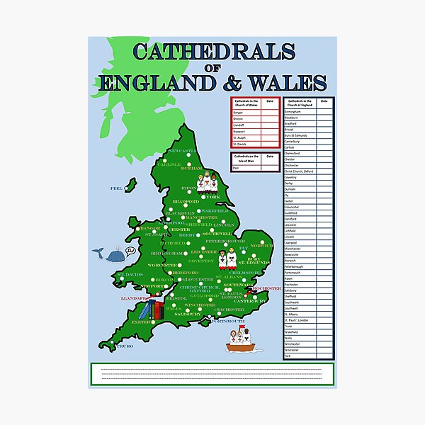 Item preview, Cathedrals of England and Wales Map designed and sold by EmilyHowling.