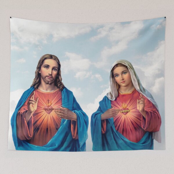 Item preview, Sacred and Immaculate Hearts (Jesus and Mary) with sky background designed and sold by Brasilia.