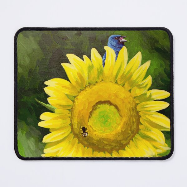 Item preview, Ukraine Fundraiser, Indigo Bunting on Sunflower designed and sold by LauraWolfArtist.