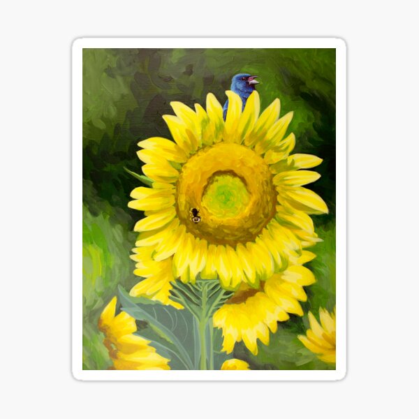 Item preview, Ukraine Fundraiser, Indigo Bunting on Sunflower designed and sold by LauraWolfArtist.