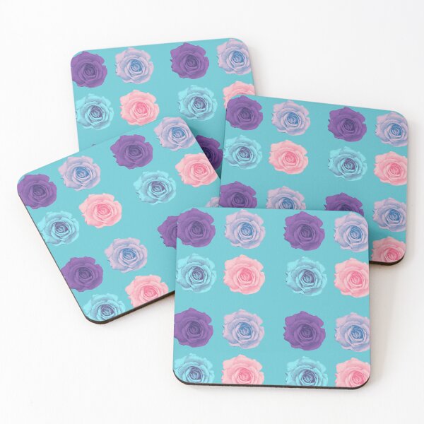 Item preview, Four Pretty Roses On A Turquoise Background Purple Lavender Turquoise Pink designed and sold by debmund.