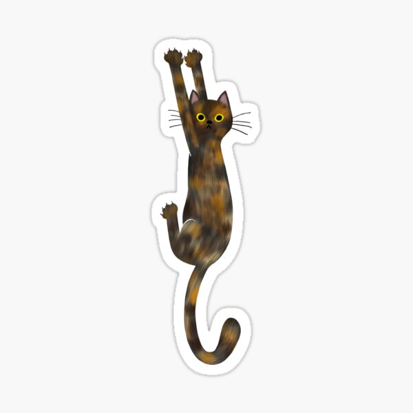 Tortoise Shell Cat Hanging On Tortie Cat with Yellow Eyes Sticker