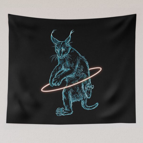 Item preview, Blue Green Neon Caracal Cat in Hula Hoop designed and sold by nimreninmu.
