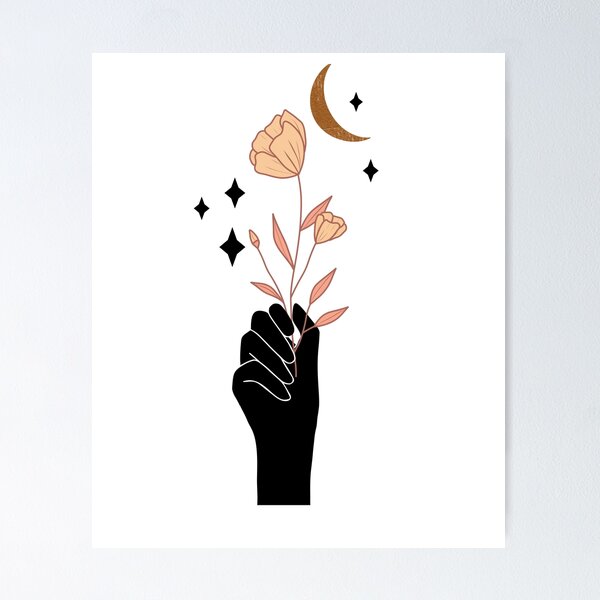 Aperçu de l'œuvre Main, fleurs, lune et étincelle créée et vendue par BuddingRosecom.