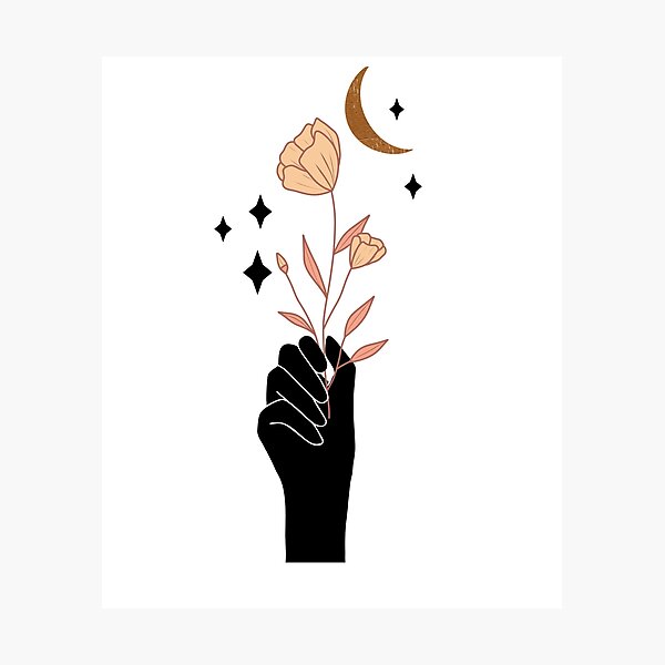 Item preview, Mano, flores, luna y brillo. designed and sold by BuddingRosecom.