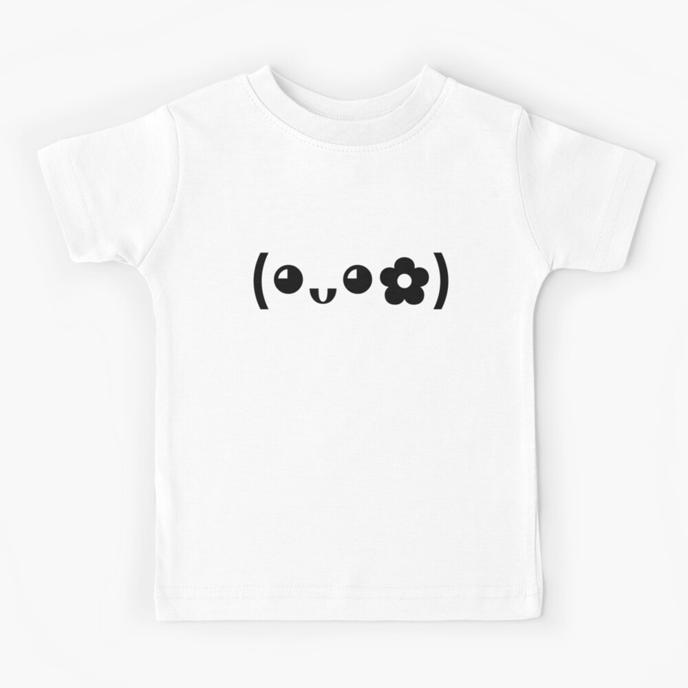 "Cute kaomoji with a flower black" Kids TShirt by SoftMaiot Redbubble