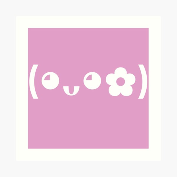 "Cute kaomoji with a flower white with a purple background" Art Print