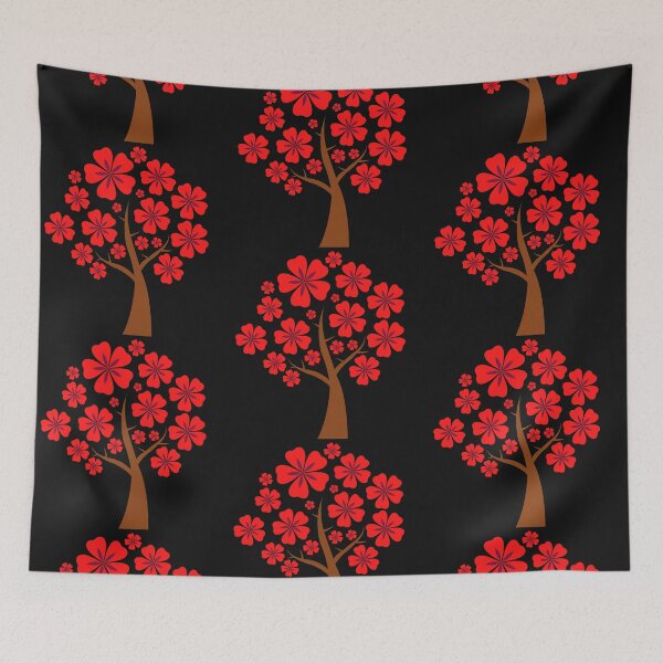 Aperçu de l'œuvre Fleur de cerisier, Rouge, Noir, Mignon, Hanami, Sakura Tree, Arbre, Nature, Fleurs, Printemps créée et vendue par Ellecher23.