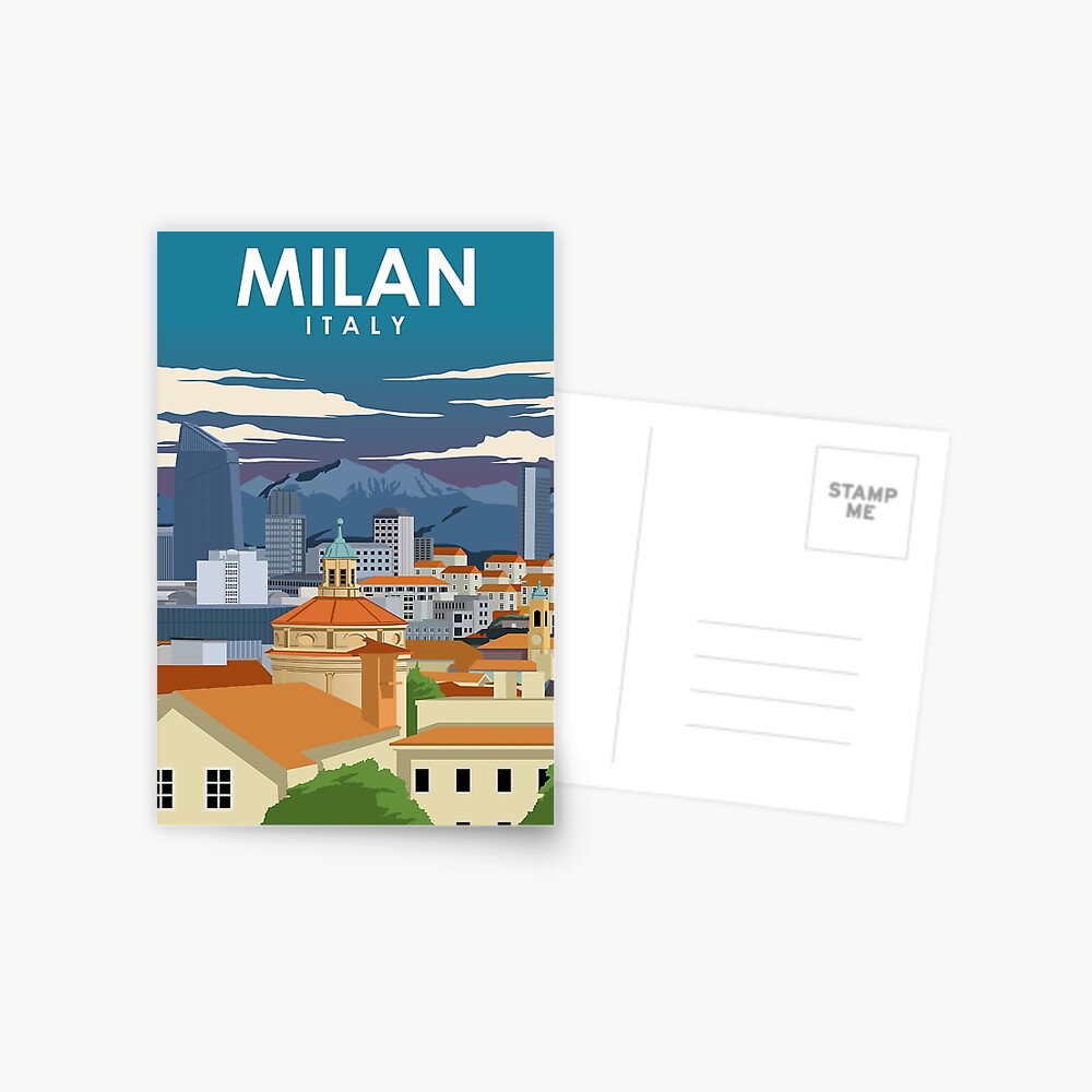 Milan Italy Vintage Minimal Retro Travel Poster Postcard for Sale by Jorn  van Hezik