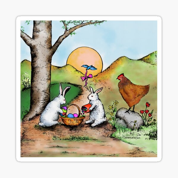 Easter Basket Vintage Illustration Sticker