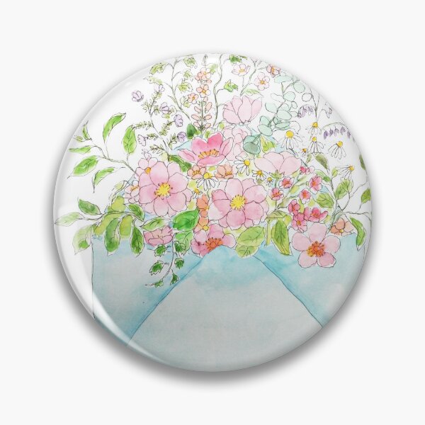 Item preview, hand painted pink flowers in blue envelop ink and watercolor  designed and sold by ColorandColor.