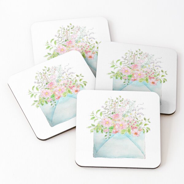 Item preview, hand painted pink flowers in blue envelop ink and watercolor  designed and sold by ColorandColor.
