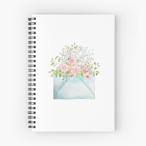 Item preview, hand painted pink flowers in blue envelop ink and watercolor  designed and sold by ColorandColor.