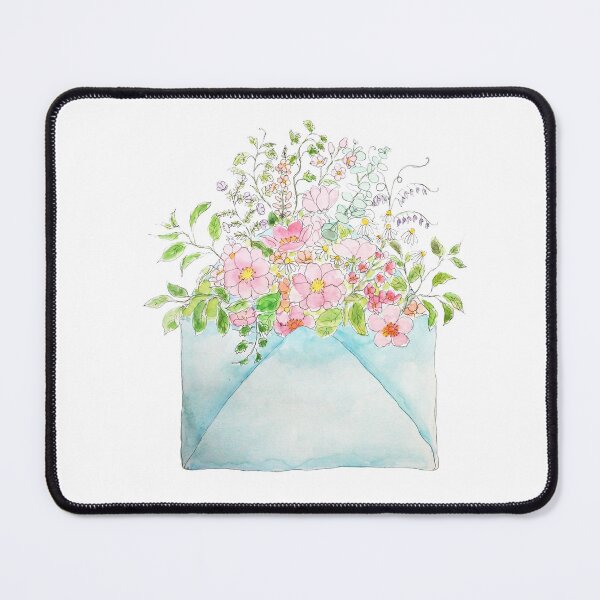Item preview, hand painted pink flowers in blue envelop ink and watercolor  designed and sold by ColorandColor.