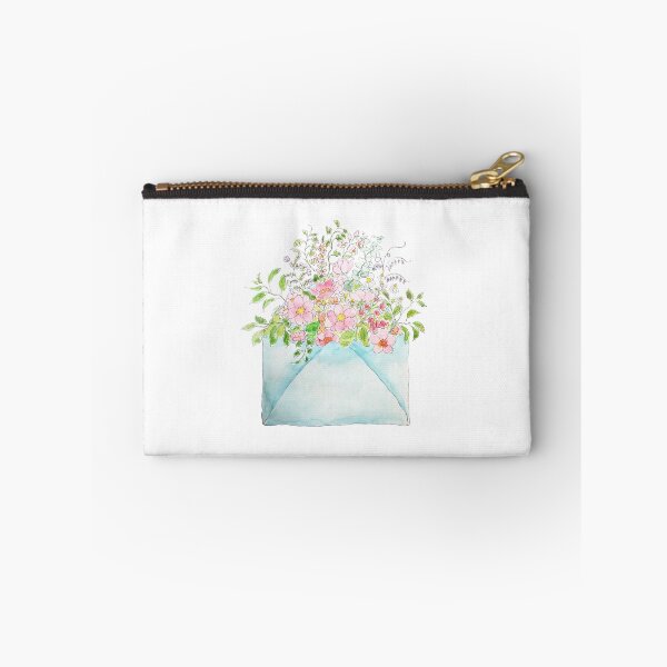 Item preview, hand painted pink flowers in blue envelop ink and watercolor  designed and sold by ColorandColor.