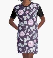 Watercolor Butterflies, Flowers and Dragonflies Graphic T-Shirt Dress