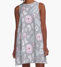 Watercolor Butterflies, Flowers and Dragonflies A-Line Dress