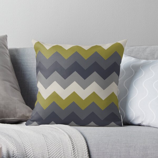 Zigzag Pattern Gray, Old Silver & Olive Green Throw Pillow